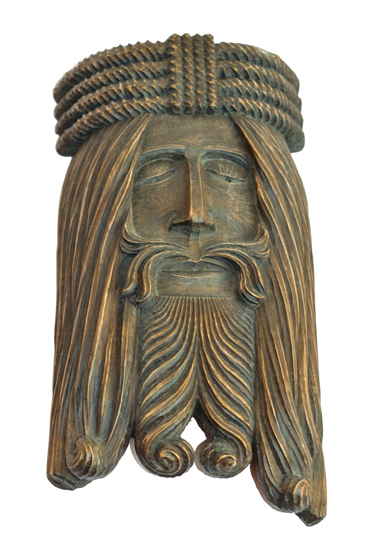 Rzeźba w drewnie przedstawiająca głowę Chrystusa